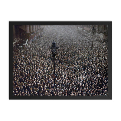 1919 London Crowd Observing First Two Minute Silence for Great War framed print on a plain backdrop in size 18