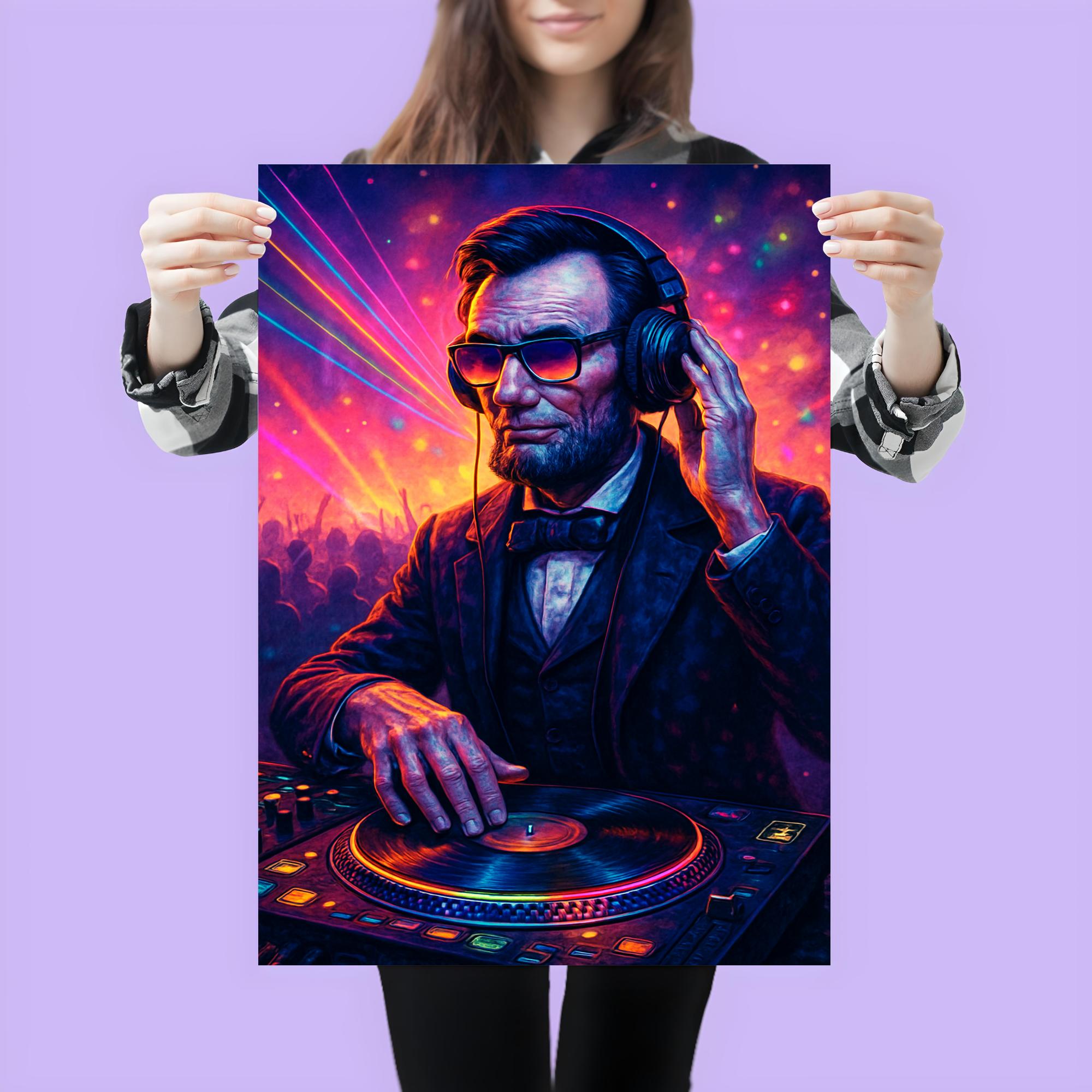 Abraham Lincoln DJ ing at a rave poster 3