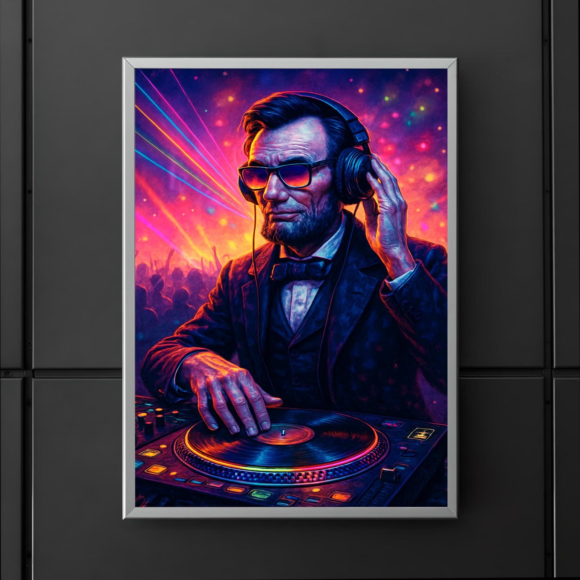 Abraham Lincoln DJ ing at a rave poster 5