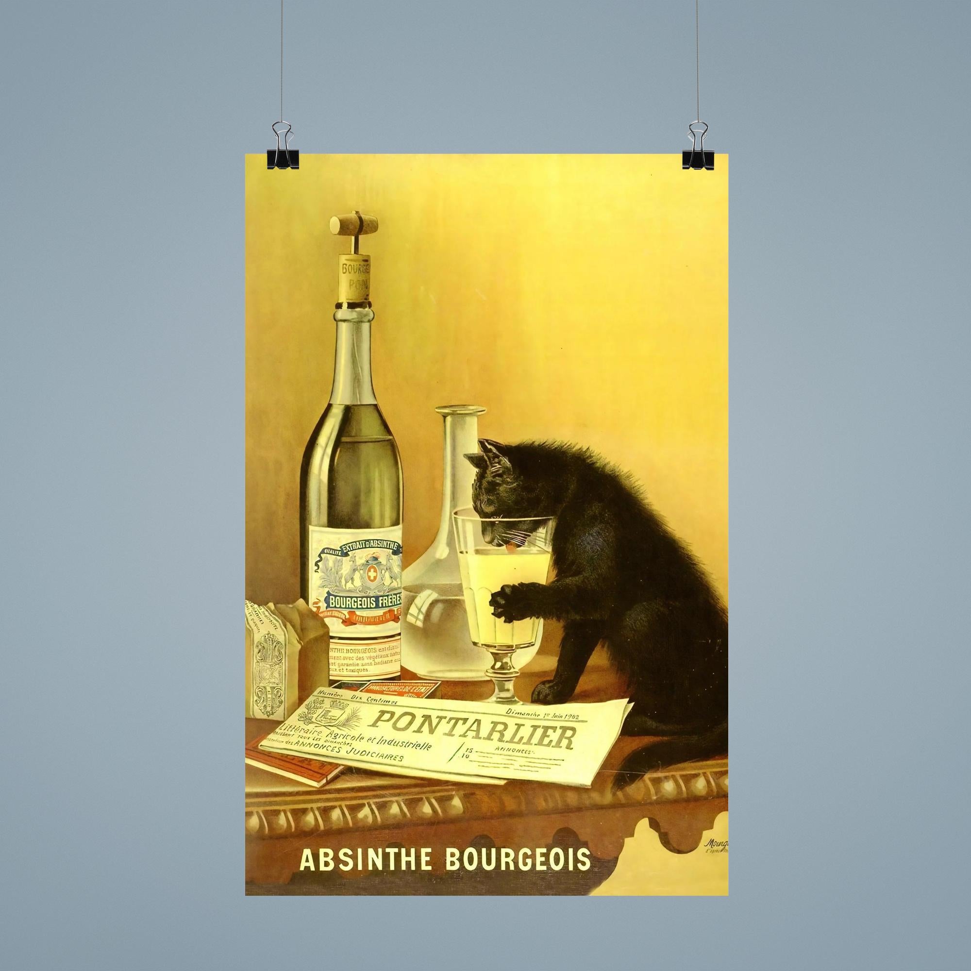 Absinthe Bourgeois - vintage absinthe cat advert poster 9