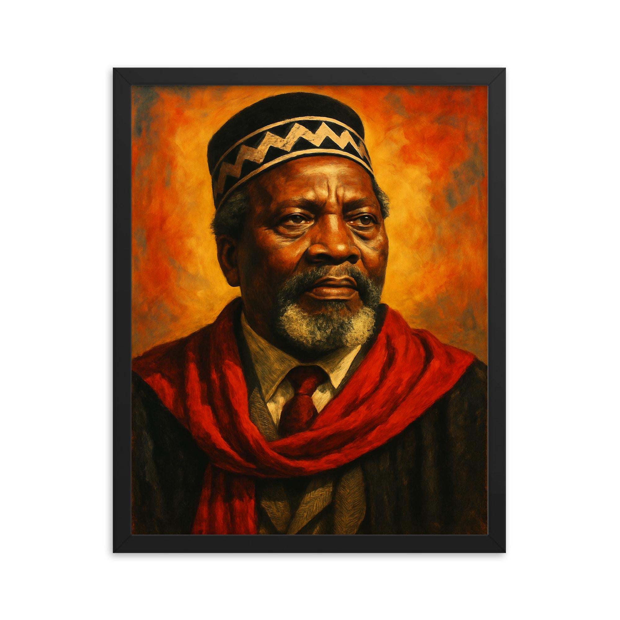 Jomo Kenyatta framed print on a plain backdrop in size 16"x20".