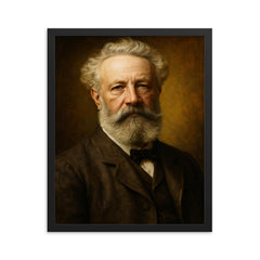 Jules Verne portrait framed print on a plain backdrop in size 16"x20".