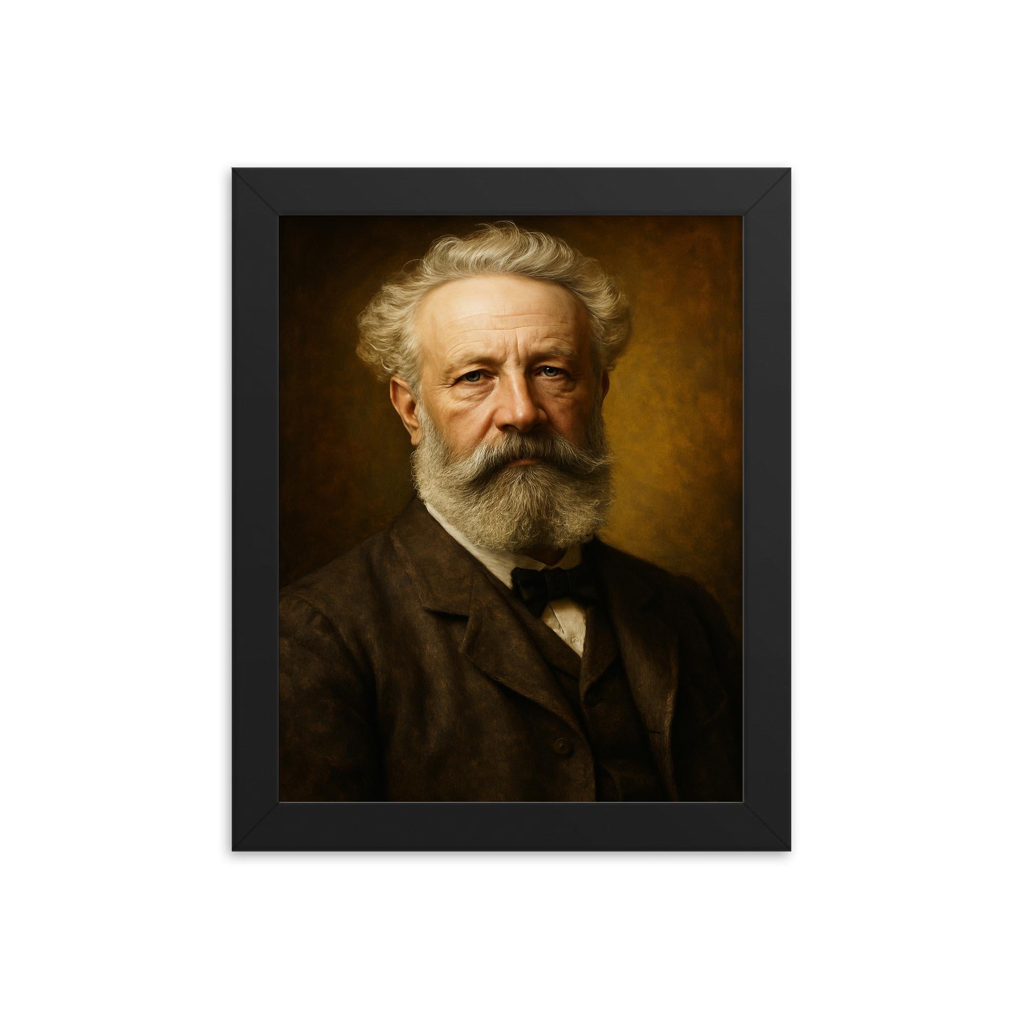Jules Verne portrait framed print on a plain backdrop in size 8"x10".