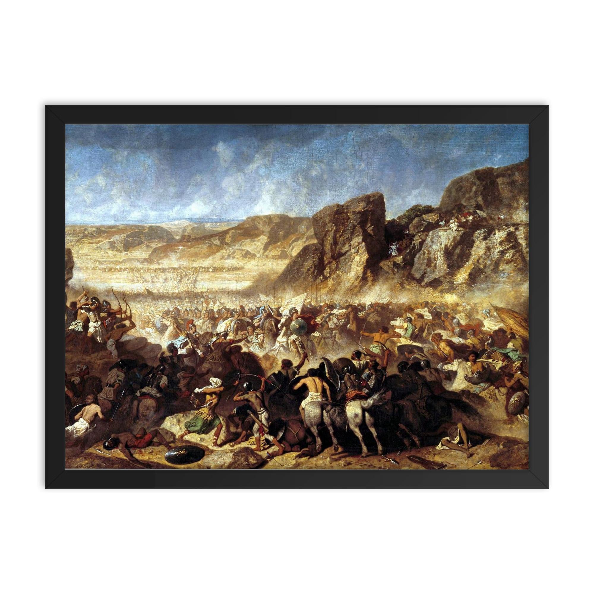 Retreat of the Ten Thousand at the Battle of Cunaxa by Jean-Adrien Guignet, c. 1843 framed print on a plain backdrop in size 18"x24".