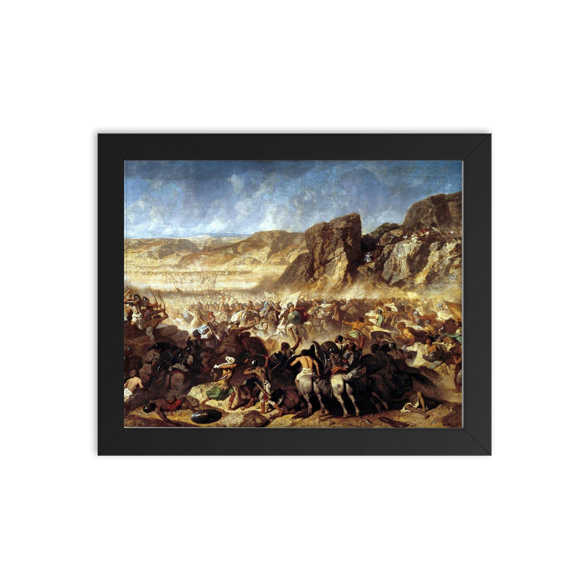Retreat of the Ten Thousand at the Battle of Cunaxa by Jean-Adrien Guignet, c. 1843 framed print on a plain backdrop in size 8"x10".
