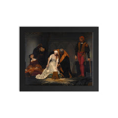 The Execution of Lady Jane Grey by Paul Delaroche framed print on a plain backdrop in size 8"x10".