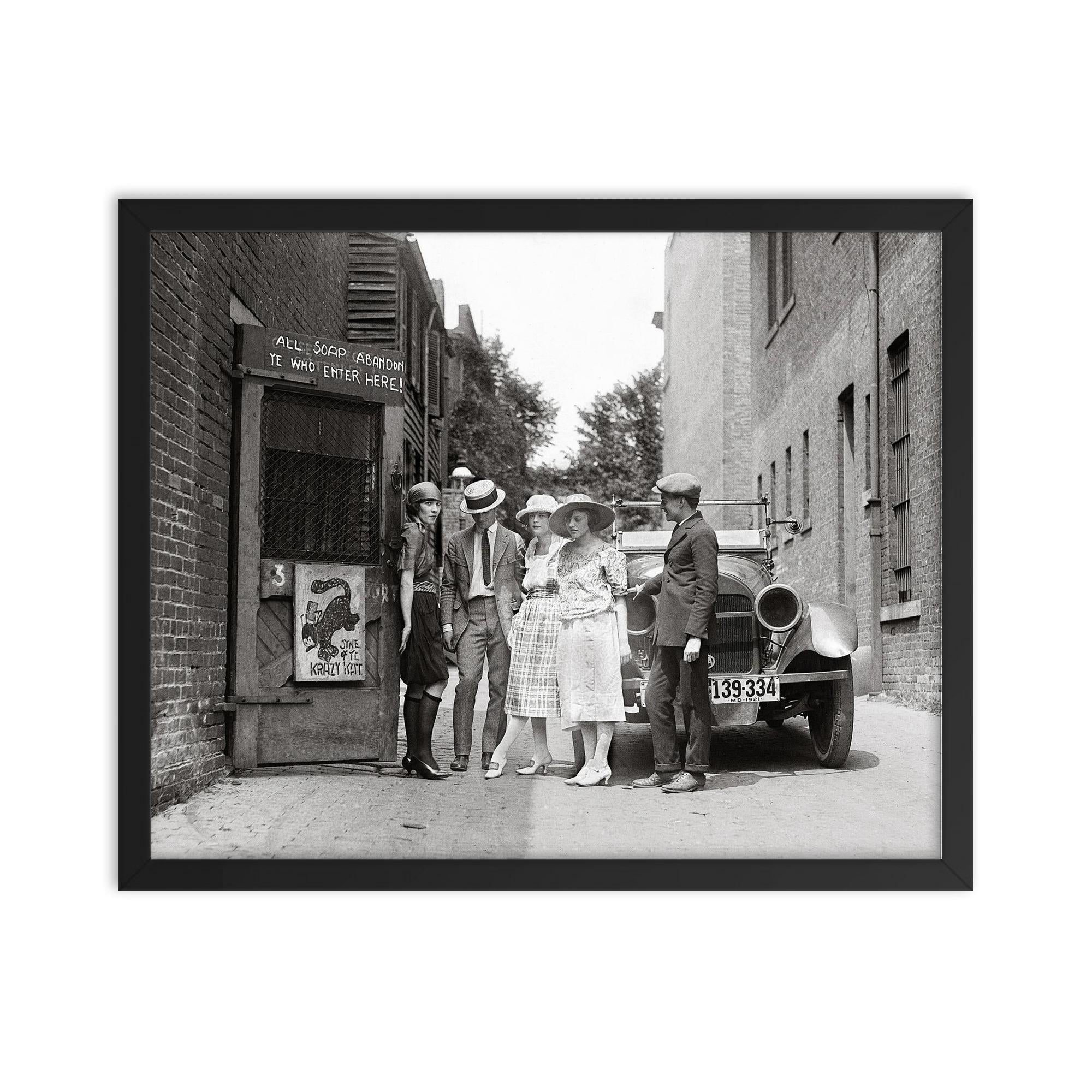 The Krazy Kat, a speakeasy during the era of alcohol prohibition - flappers, Washington, DC 1921 framed print on a plain backdrop in size 16"x20".