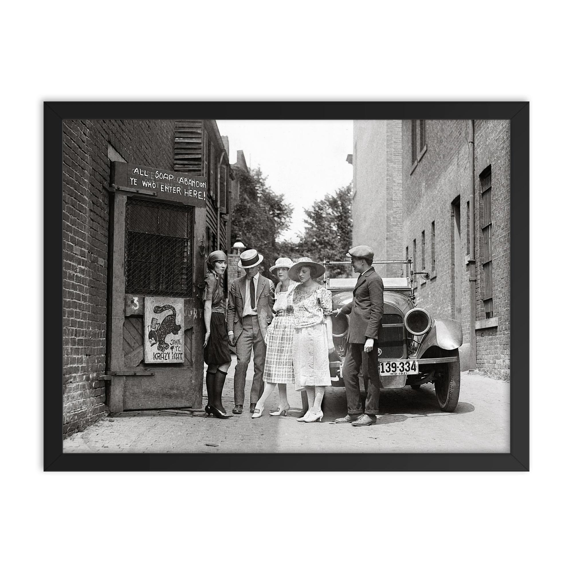 The Krazy Kat, a speakeasy during the era of alcohol prohibition - flappers, Washington, DC 1921 framed print on a plain backdrop in size 18"x24".