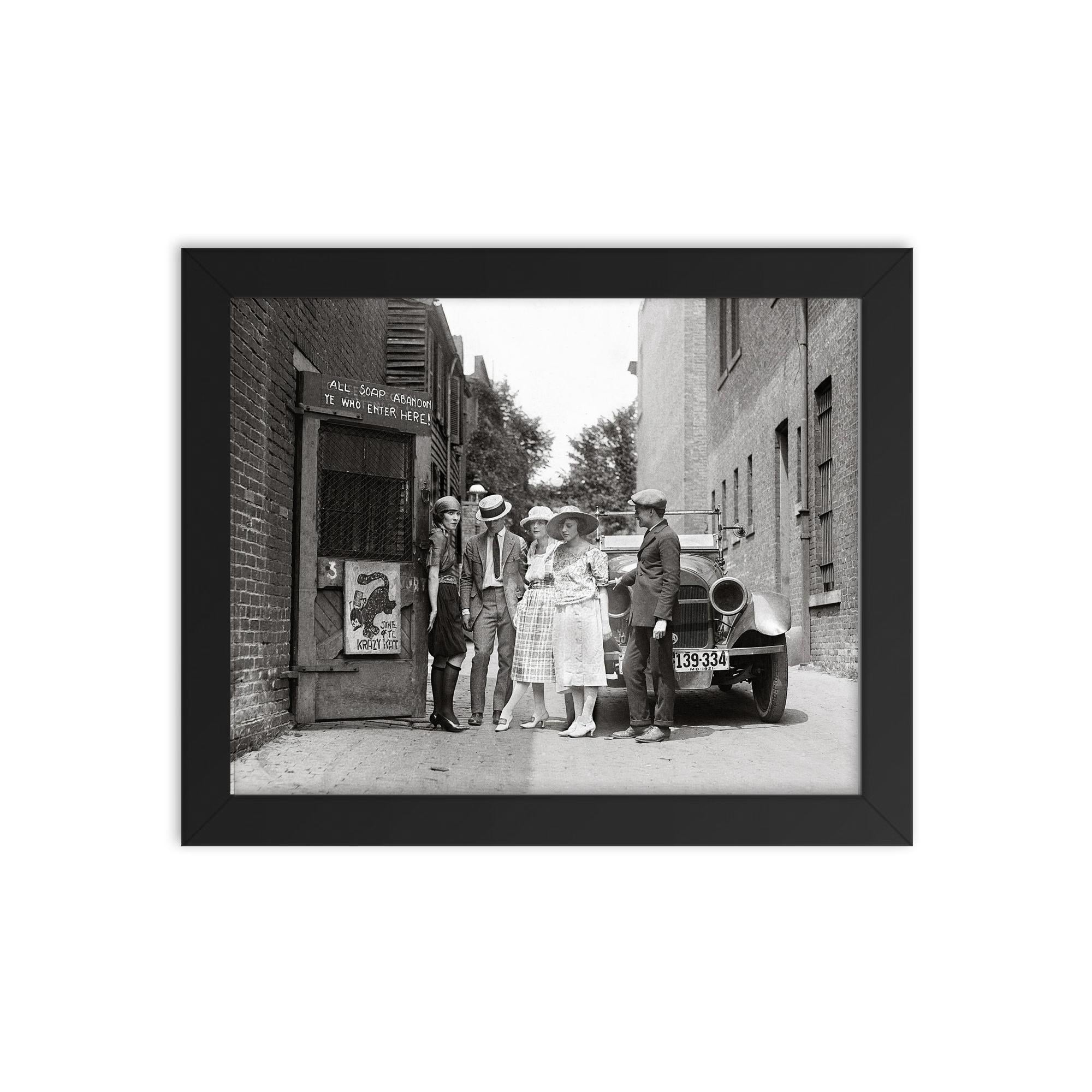 The Krazy Kat, a speakeasy during the era of alcohol prohibition - flappers, Washington, DC 1921 framed print on a plain backdrop in size 8"x10".