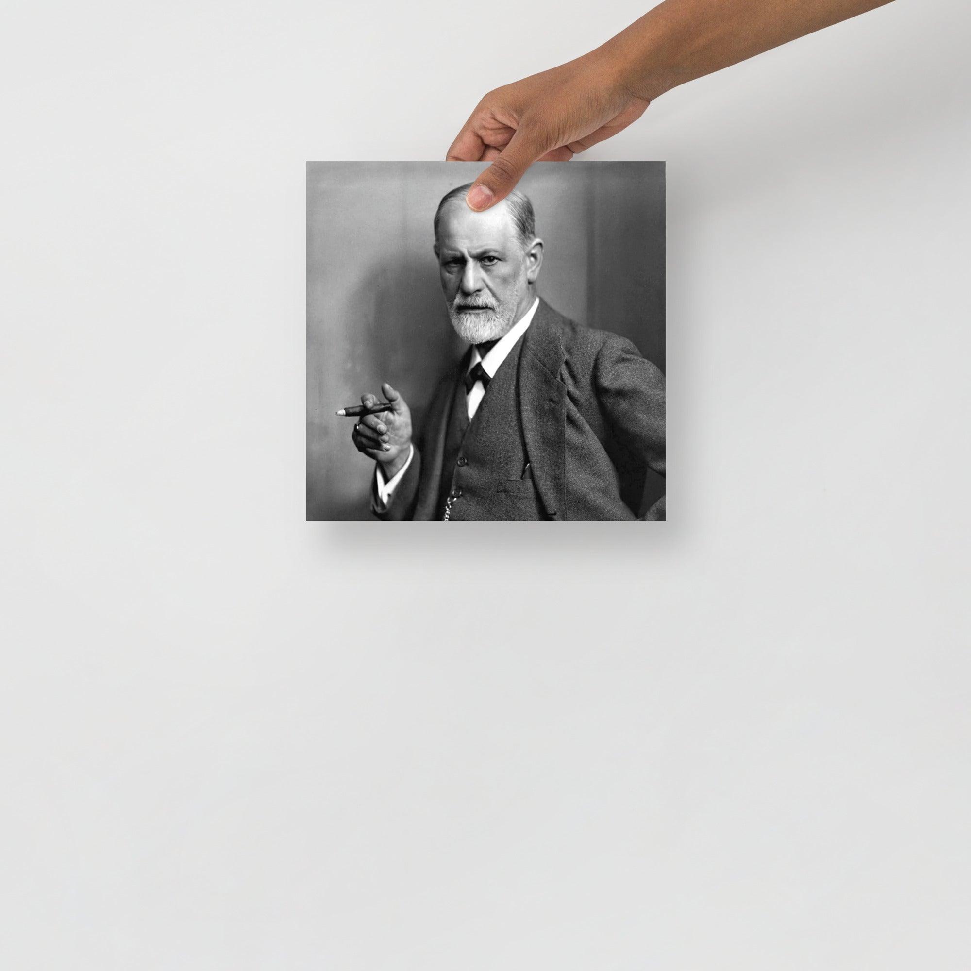 A Sigmund Freud Portrait poster on a plain backdrop in size 10x10”.