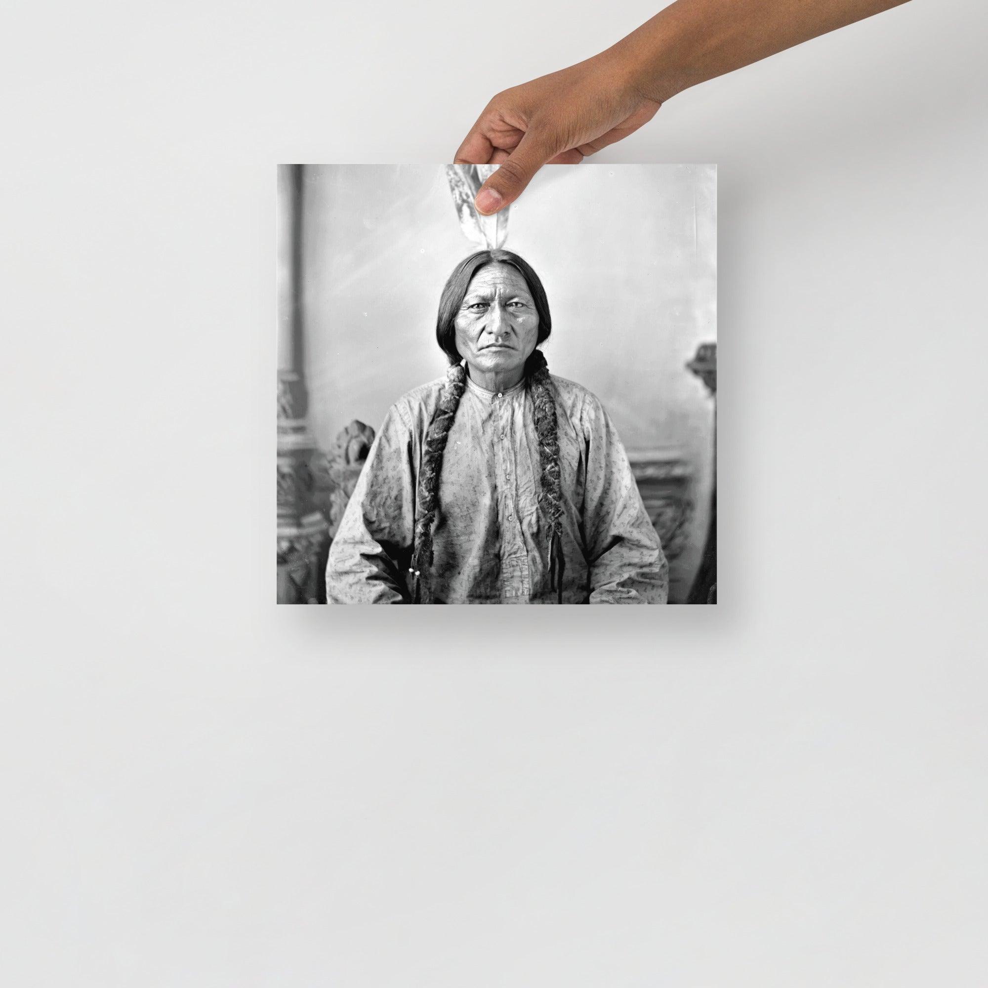 A Sitting Bull Portrait poster on a plain backdrop in size 12x12”.