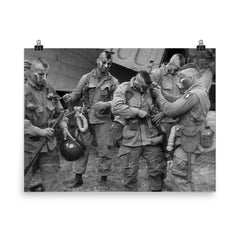 101st Airborne Division's Filthy Thirteen Preparing to Parachute into France, D-Day, June 6, 1944 poster on a plain backdrop in size 8"x10".