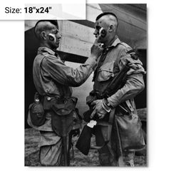101st Airborne Mohawk Haircut Paratroopers (Filthy Thirteen) metal print on a plain backdrop in size 18"x24".