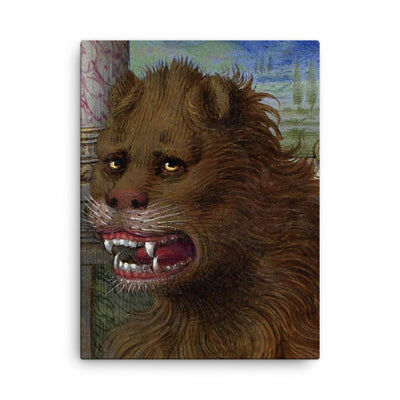 16th-century painting of Lion from Grandes Heures Anne de Bretagne Saint Marc canvas print on a plain backdrop in size 18