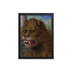 16th-century painting of Lion from Grandes Heures Anne de Bretagne Saint Marc framed print on a plain backdrop in size 12"x16".