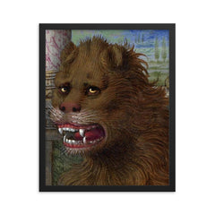 16th-century painting of Lion from Grandes Heures Anne de Bretagne Saint Marc framed print on a plain backdrop in size 16"x20".