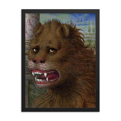 16th-century painting of Lion from Grandes Heures Anne de Bretagne Saint Marc framed print on a plain backdrop in size 18"x24".