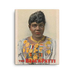 1899 poster of The Black Patti, Mme M Sissieretta Jones canvas print on a plain backdrop in size 16"x20".