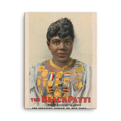 1899 poster of The Black Patti, Mme M Sissieretta Jones canvas print on a plain backdrop in size 18"x24".