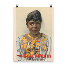 1899 poster of The Black Patti, Mme M Sissieretta Jones poster on a plain backdrop in size 8"x10".