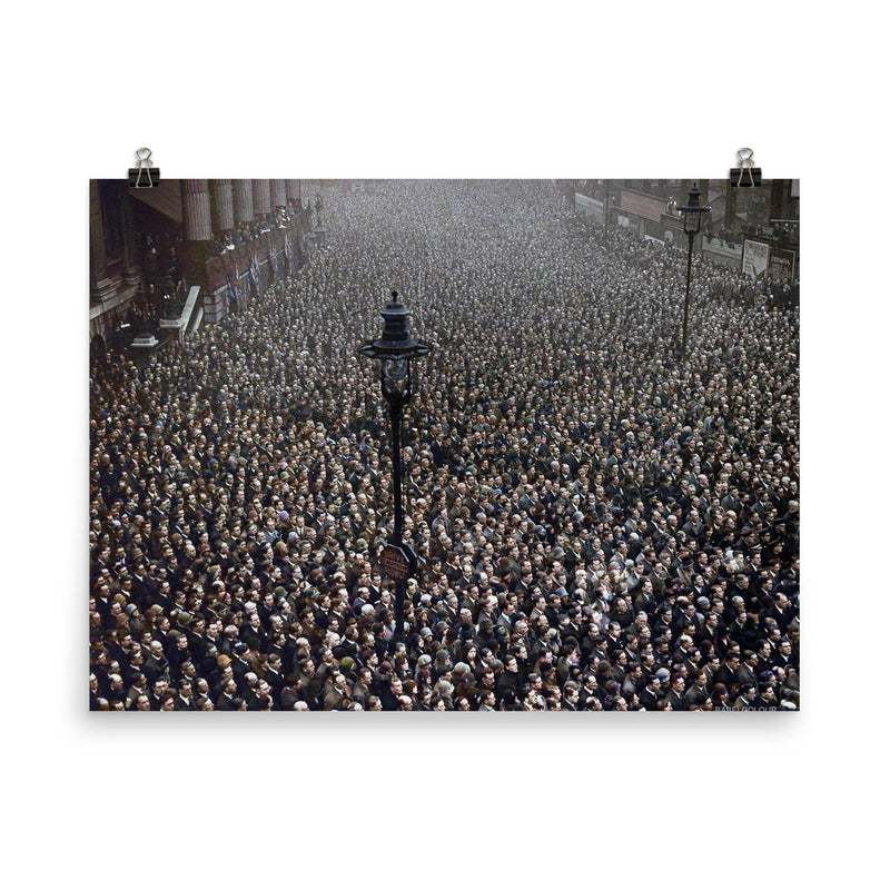 1919 London Crowd Observing First Two Minute Silence for Great War poster on a plain backdrop in size 8