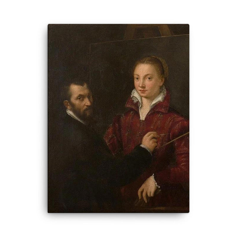 'Bernardino Campi Painting Sofonisba Anguissola' by Sofonisba Anguissola, 1559 canvas print on a plain backdrop in size 18