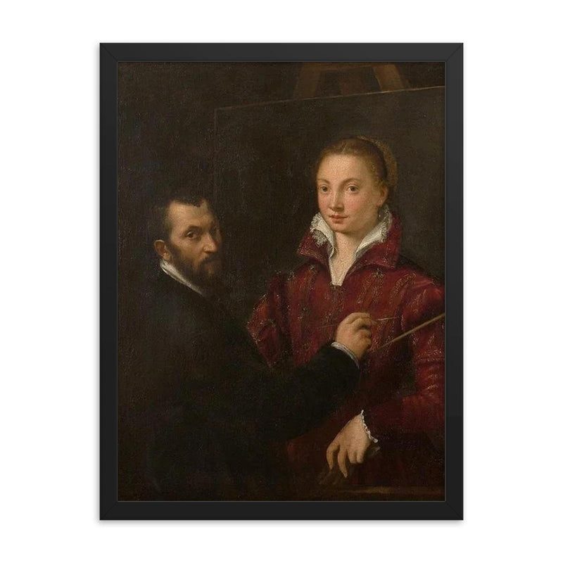 'Bernardino Campi Painting Sofonisba Anguissola' by Sofonisba Anguissola, 1559 framed print on a plain backdrop in size 18