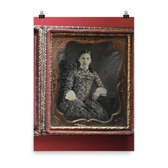6th Plate Daguerreotype in Full Case with Fabulous Dress poster on a plain backdrop in size 8"x10".