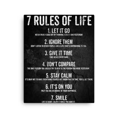 7 rules of life motivational poster canvas print on a plain backdrop in size 16"x20".