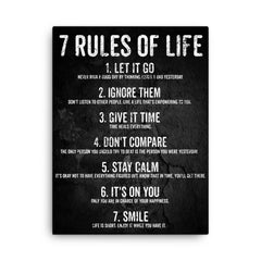 7 rules of life motivational poster canvas print on a plain backdrop in size 18"x24".