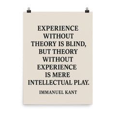 “Experience without theory is blind but theory without experience is mere intellectual play ” Immanuel Kant poster on a plain backdrop in size 8"x10".