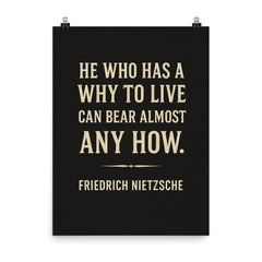 “He who has a why to live can bear almost any how ” Friedrich Nietzsche poster on a plain backdrop in size 8"x10".