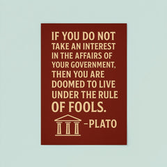 “If you do not take an interest in the affairs of your government then you are doomed to live under the rule of fools ” Plato poster 8