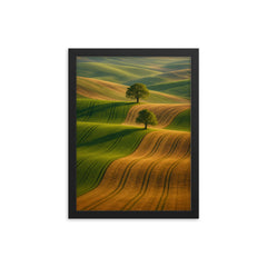 “Moravian Tuscany” Rolling Fields Czech Republic framed print on a plain backdrop in size 12"x16".