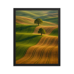 “Moravian Tuscany” Rolling Fields Czech Republic framed print on a plain backdrop in size 16"x20".