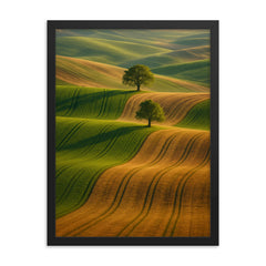 “Moravian Tuscany” Rolling Fields Czech Republic framed print on a plain backdrop in size 18"x24".