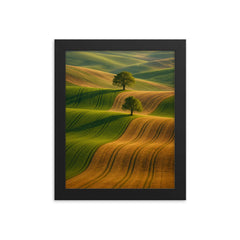 “Moravian Tuscany” Rolling Fields Czech Republic framed print on a plain backdrop in size 8"x10".