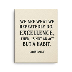 “We are what we repeatedly do Excellence then is not an act but a habit ” Aristotle canvas print on a plain backdrop in size 16"x20".