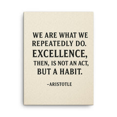 “We are what we repeatedly do Excellence then is not an act but a habit ” Aristotle canvas print on a plain backdrop in size 18"x24".