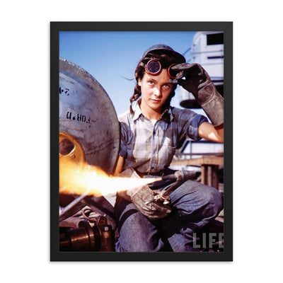 A 20-Year-Old Female Welder During WWII, Photo by Bernard Hoffman, 1943 framed print on a plain backdrop in size 18