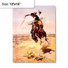 A Bad Hoss by Charles Marion Russell metal print on a plain backdrop in size 12"x16".
