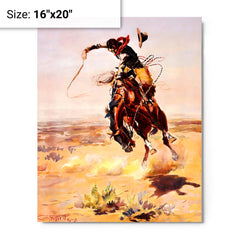 A Bad Hoss by Charles Marion Russell metal print on a plain backdrop in size 16"x20".
