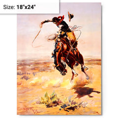 A Bad Hoss by Charles Marion Russell metal print on a plain backdrop in size 18"x24".
