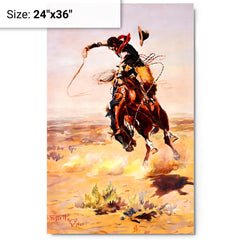 A Bad Hoss by Charles Marion Russell metal print on a plain backdrop in size 24"x36".