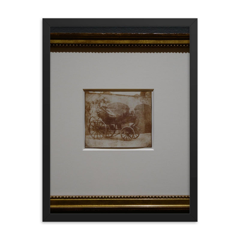 A Barouche Parked in the North Courtyard of Lacock Abbey by William Henry Fox Talbot, April 1844 framed print on a plain backdrop in size 18
