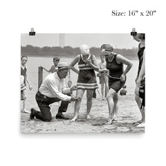 A beach police officer measures the length of a bathing suit to ensure it complies with modesty laws, Washington, DC 1922 poster 2