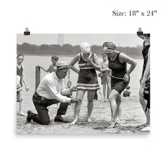 A beach police officer measures the length of a bathing suit to ensure it complies with modesty laws, Washington, DC 1922 poster 5