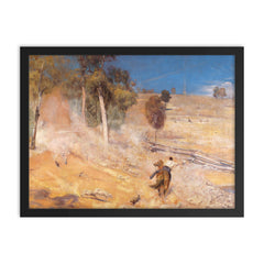 A Break Away by Tom Roberts, 1891 framed print on a plain backdrop in size 18"x24".