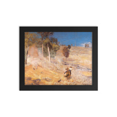 A Break Away by Tom Roberts, 1891 framed print on a plain backdrop in size 8"x10".