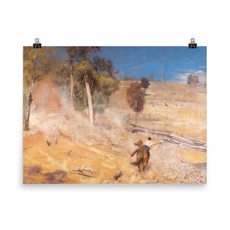 A Break Away by Tom Roberts, 1891 poster on a plain backdrop in size 8